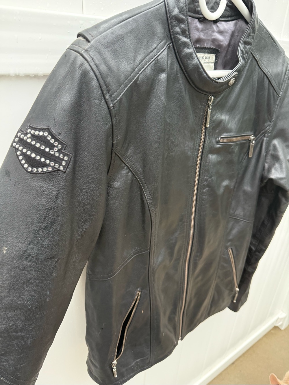 Harley-Davidson Black Leather Jacket with Rhinestone Script - Picture 2 of 7